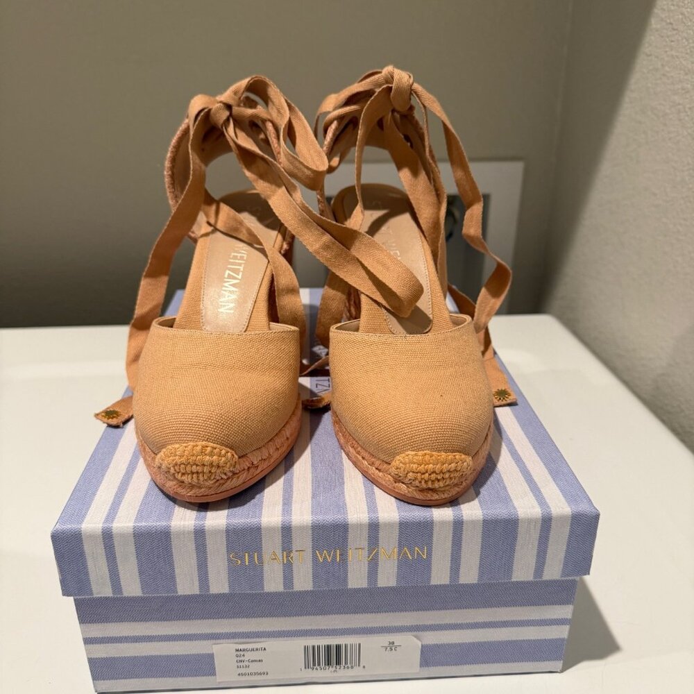 Stuart Weitzman Marguerita Poudre Blush Pink Canvas Espadrilles 7.5 NEW